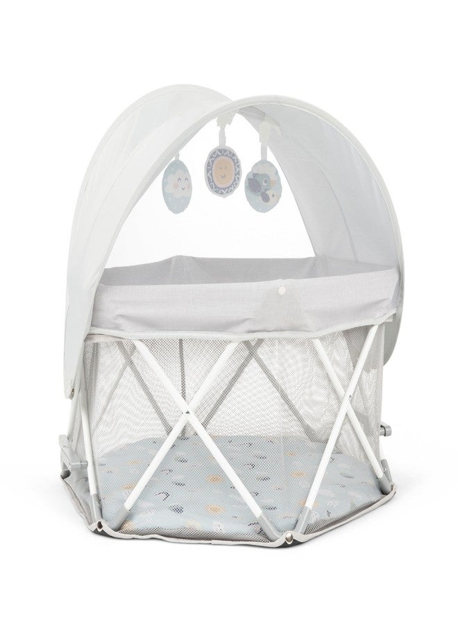 Regalo My Play Baby Portable Infant Bassinet, Indoor Outdoor UPF 50+ Canopy, Mesh Sides, 29x14 Inches, Foldable Travel Playard with Toys, Padded Base, Newborn to 15 Pounds - Image 1
